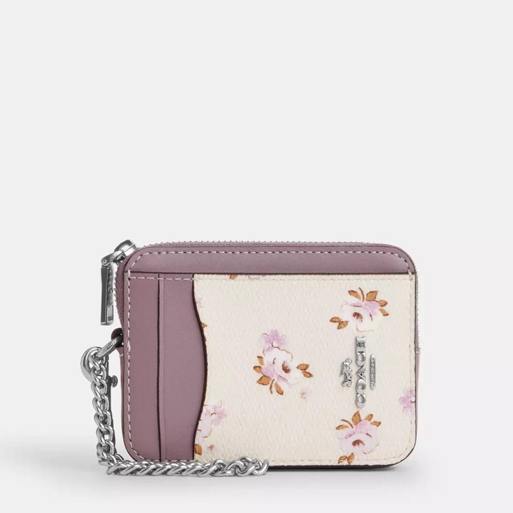 NWT Coach! Zip Card Case With Floral Print